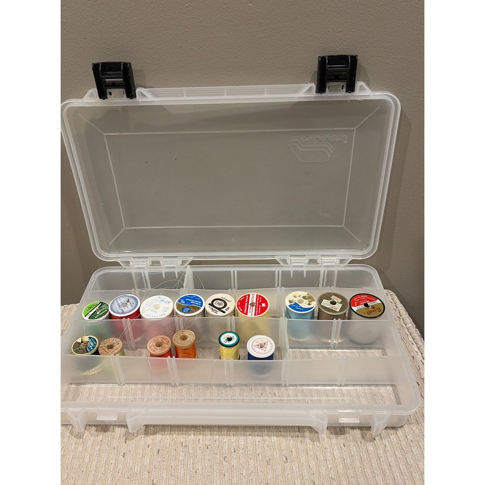 Vintage Sewing Thread Lot Coats Clark Singer Talon Spools with Organizer Case